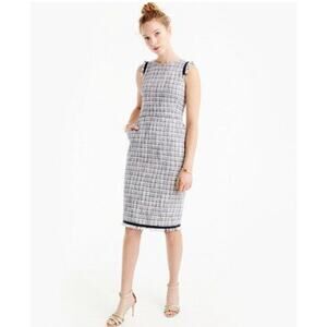 J.Crew Women's Blue White Tweed Fringe Sheath Casual Dress Sleeveless Size 4
